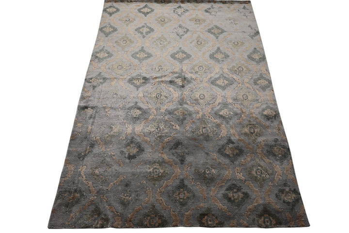 6x9 Silver, Gray, Tan Color Hand Knotted Tibetan Bamboo Silk Modern Oriental Rug