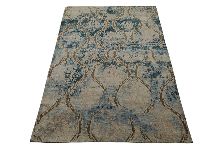 6x9 Gray, Brown, Navy Color Hand Knotted Tibetan Wool Modern Oriental Rug