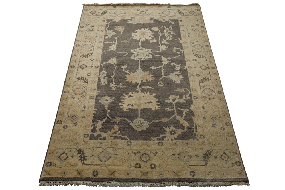 6x9 Taupe, Ivory, Gray Color Hand Knotted Oushak Wool Traditional Oriental Rug