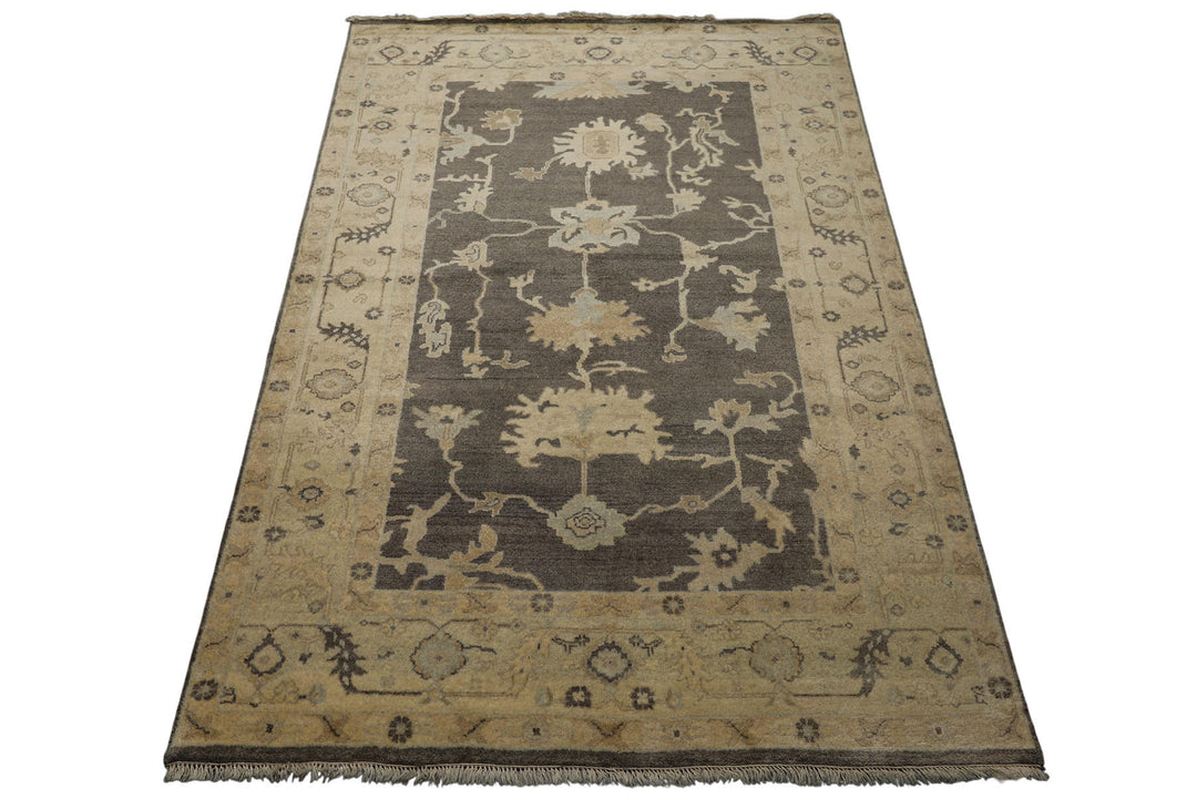 6x9 Taupe, Ivory, Gray Color Hand Knotted Oushak Wool Traditional Oriental Rug