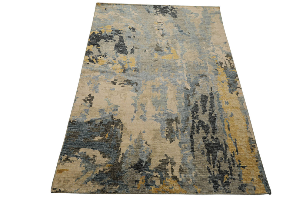 6x9 Beige, Gray, Gold Color Hand Knotted Oushak Wool Modern Oriental Rug