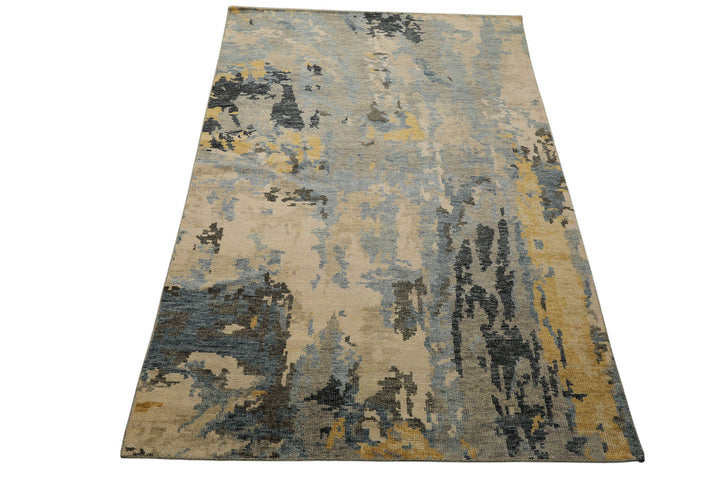 6x9 Beige, Gray, Gold Color Hand Knotted Oushak Wool Modern Oriental Rug