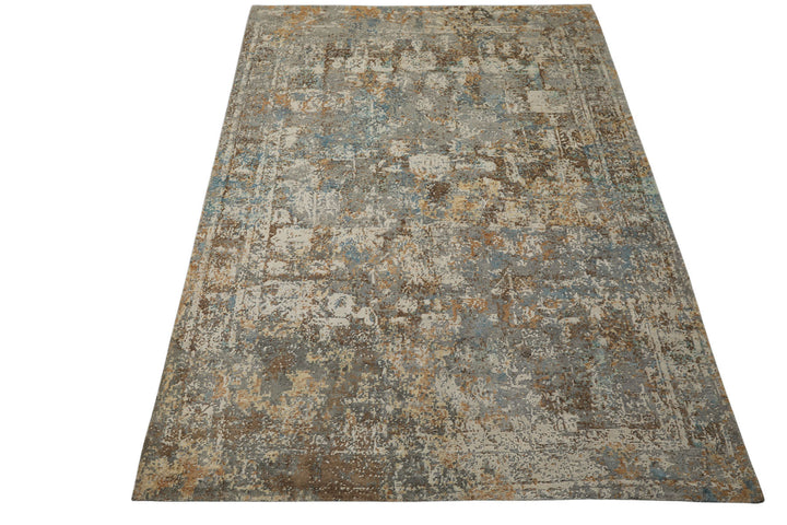 6x9 Gray, Ivory, Aqua Color Hand Knotted Sherpa Wool &amp; Bamboo Silk Modern Oriental Rug