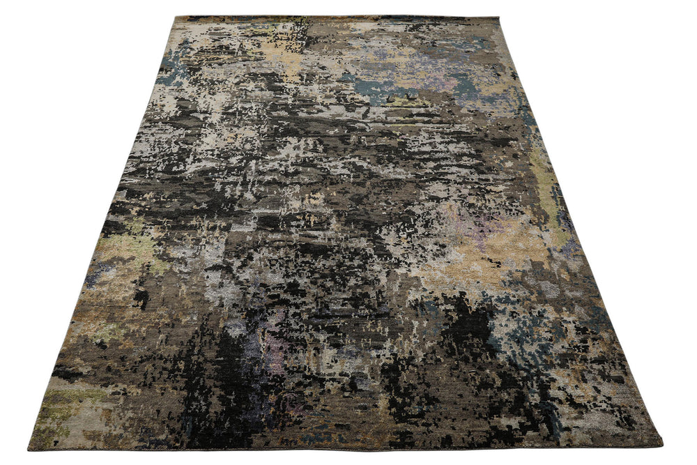 6x9 Gray, Beige, Teal Color Hand Knotted Sherpa Wool & Bamboo Silk Modern Oriental Rug