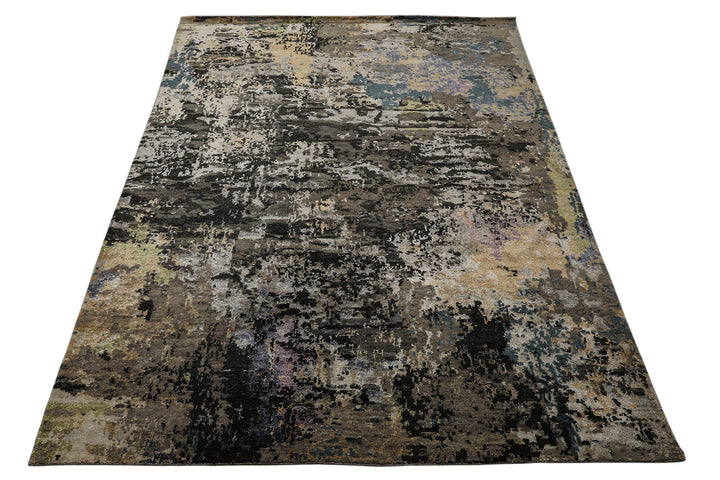 6x9 Gray, Beige, Teal Color Hand Knotted Sherpa Wool &amp; Bamboo Silk Modern Oriental Rug