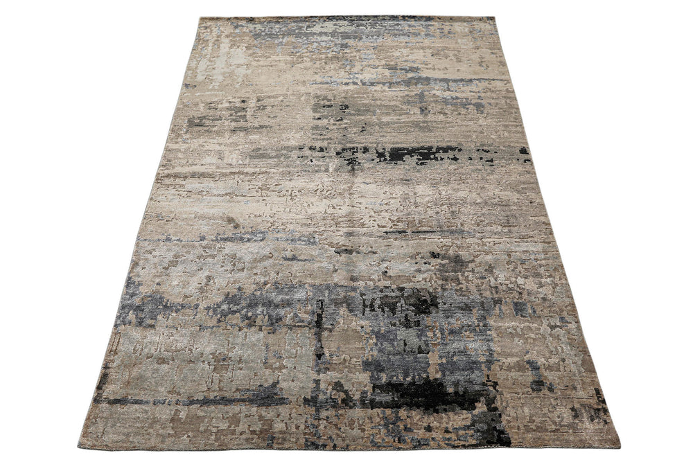 6x9 Beige, Taupe, Blue Color Hand Knotted Sherpa Bamboo Silk Modern Oriental Rug