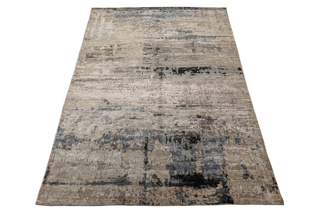 6x9 Beige, Taupe, Blue Color Hand Knotted Sherpa Bamboo Silk Modern Oriental Rug