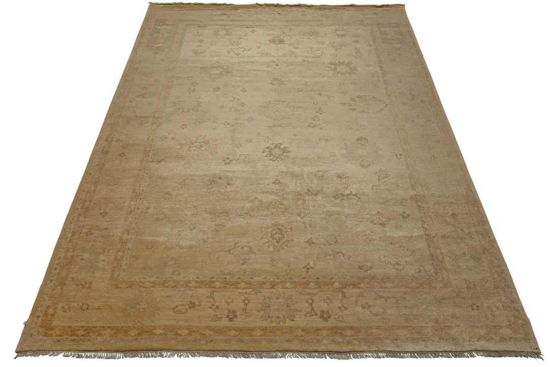 9x12 Beige, Tan, Gray Color Hand Knotted Oushak Wool Traditional Oriental Rug