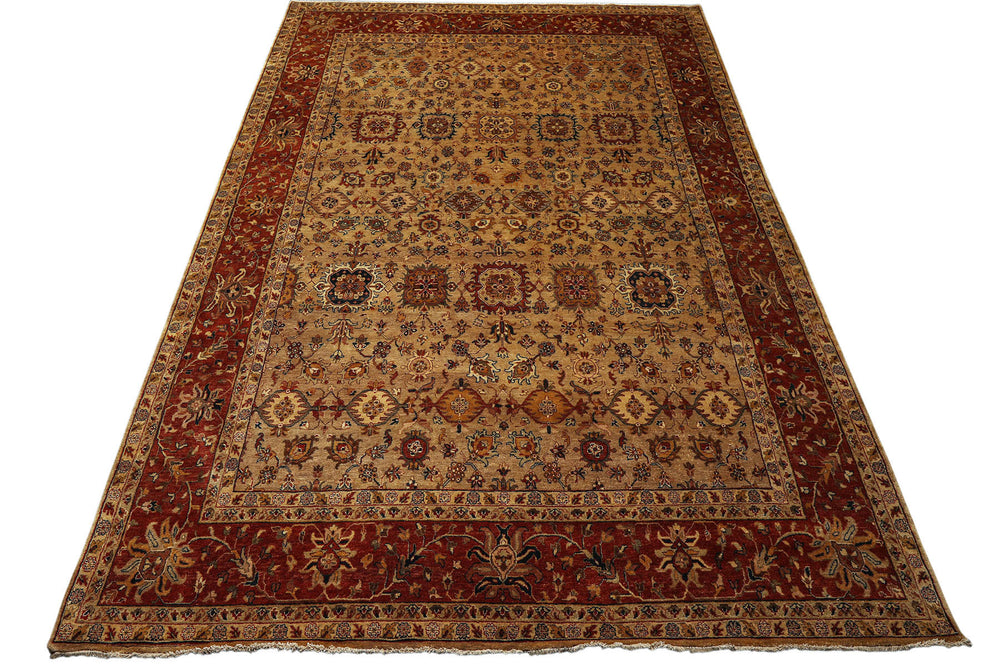 9x12 Brown, Rust, Beige Color Hand Knotted Agra Wool Traditional Oriental Rug