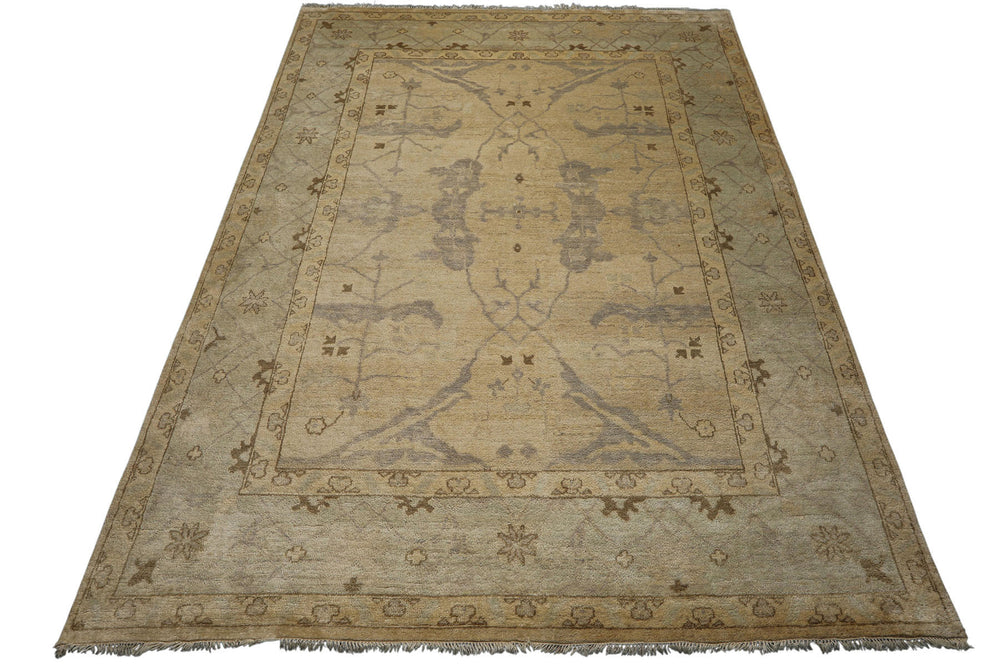 9x12 Beige, Seafoam, Brown Color Hand Knotted Oushak Wool Transitional Oriental Rug