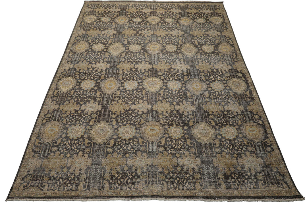 9x12 Gray, Beige, Tan Color Hand Knotted  Wool Transitional Oriental Rug