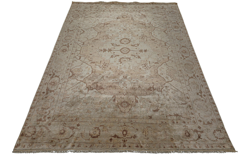 9x12 Beige, Brown, Peach Color Hand Knotted Oushak Bamboo Silk Traditional Oriental Rug