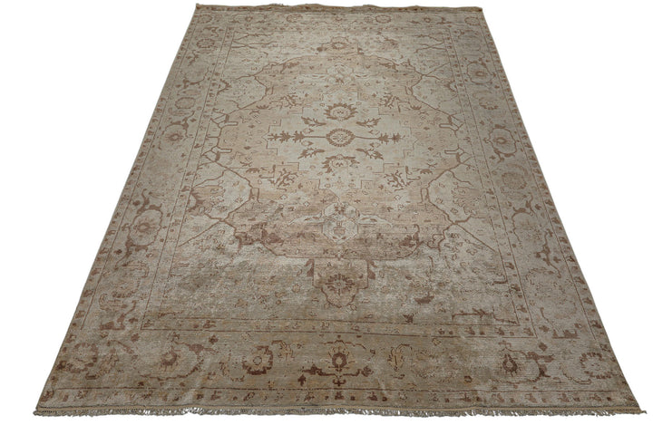 9x12 Beige, Brown, Peach Color Hand Knotted Oushak Bamboo Silk Traditional Oriental Rug