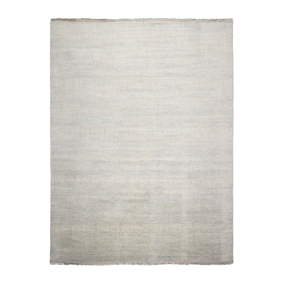 Celeste Rugs Multi Sizes Hand Knotted Oriental Area Rug Grass Wool & Silk Ivory & Slate Modern Contemporary Design