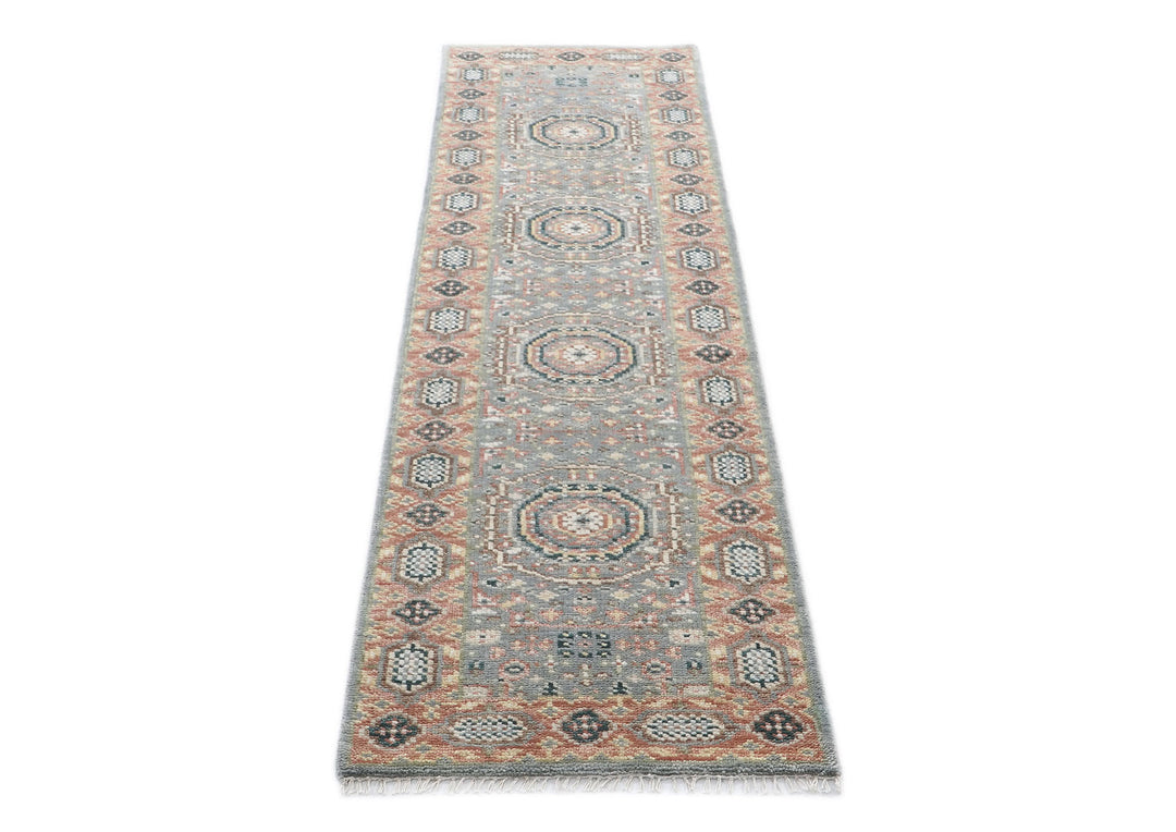 Runner Gray, Blush, Tan Color Hand Knotted Oushak Wool Traditional Oriental Rug