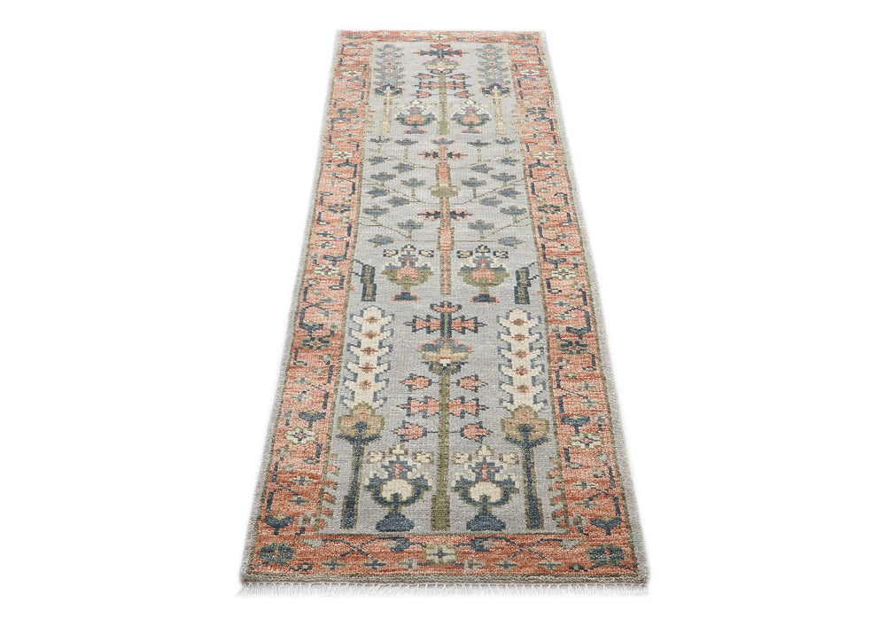 Runner Gray, Blush, Slate Color Hand Knotted Oushak Wool Transitional Oriental Rug