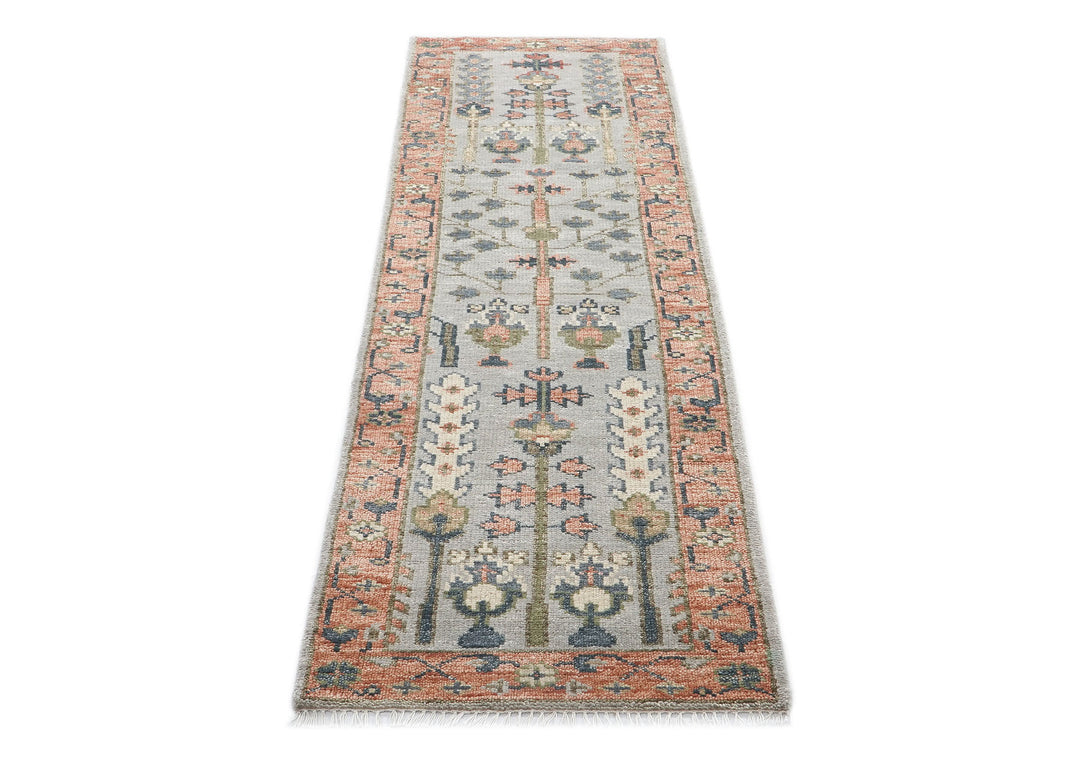 Runner Gray, Blush, Slate Color Hand Knotted Oushak Wool Transitional Oriental Rug