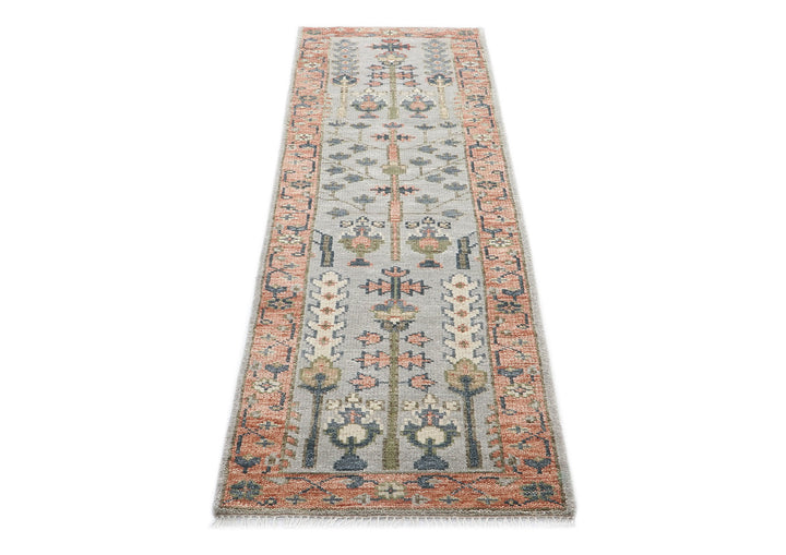 Runner Gray, Blush, Slate Color Hand Knotted Oushak Wool Transitional Oriental Rug