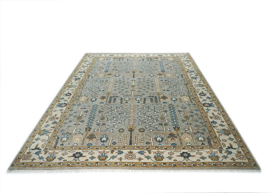 10x14 Taupe, Gray, Beige Color Hand Knotted Oushak Wool Transitional Oriental Rug