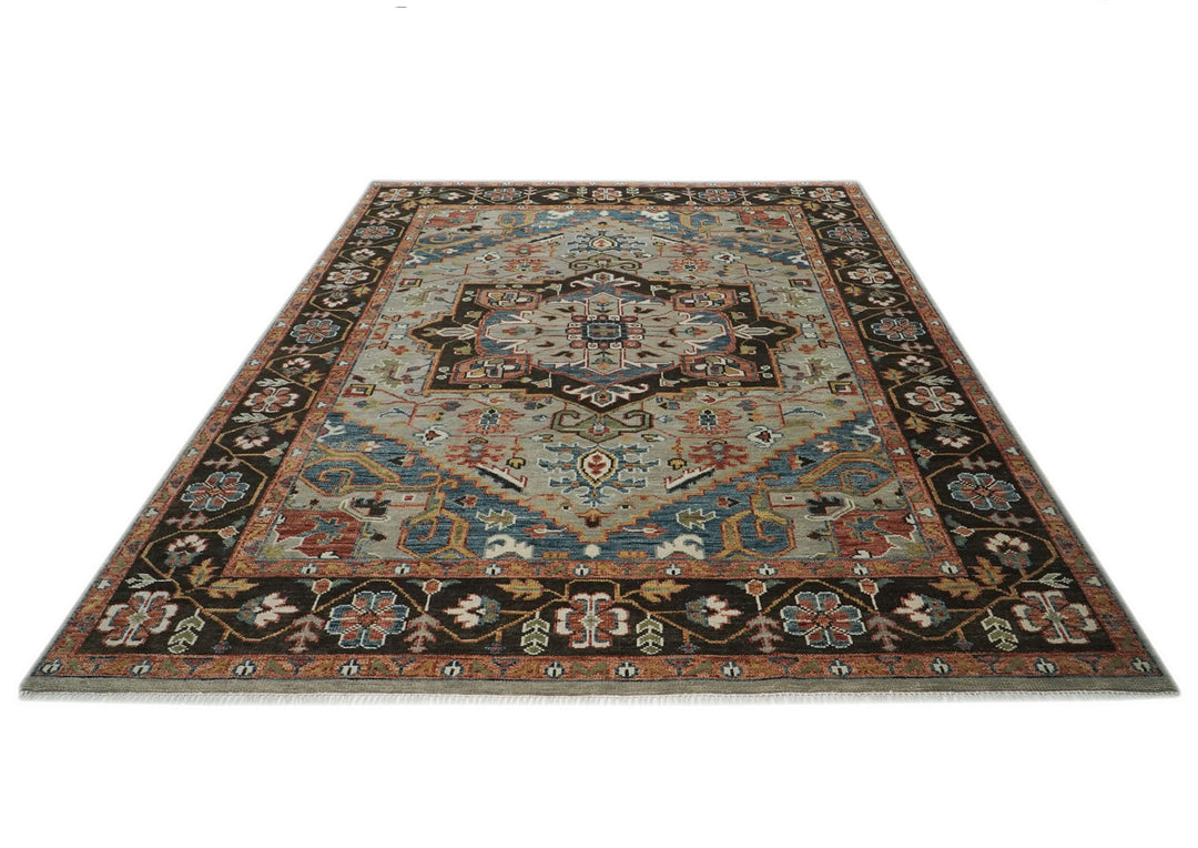 10x14 Gray, Green, Rust Color Hand Knotted Oushak Wool  Oriental Rug