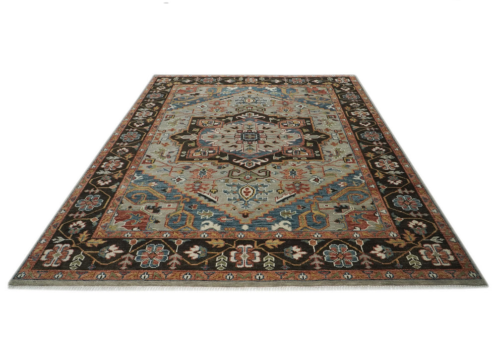 10x14 Gray, Green, Rust Color Hand Knotted Oushak Wool  Oriental Rug