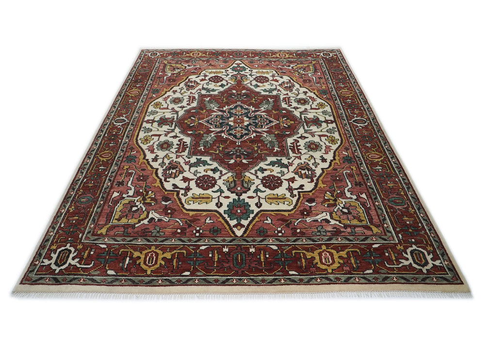 10x14 Rust, Ivory, Gold Color Hand Knotted Oushak Wool  Oriental Rug