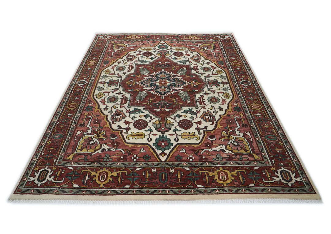 10x14 Rust, Ivory, Gold Color Hand Knotted Oushak Wool  Oriental Rug