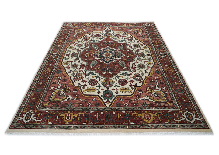 10x14 Rust, Ivory, Gold Color Hand Knotted Oushak Wool  Oriental Rug