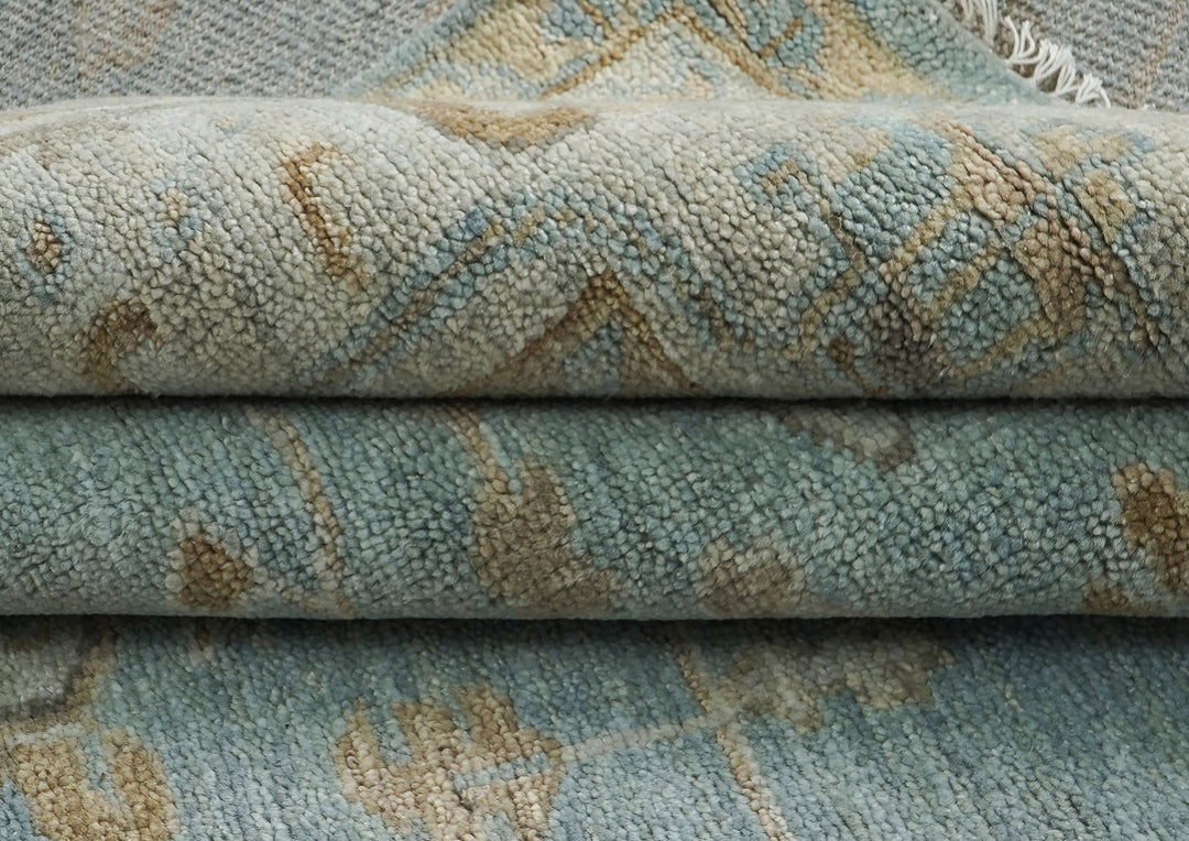 9x12 Blue, Gray, Brown Color Hand Knotted Oushak Wool Transitional Oriental Rug