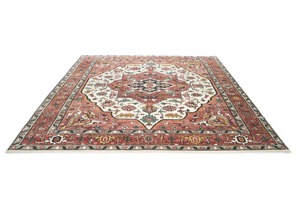 Palace Rose, Ivory, Brown Color Hand Knotted Oushak Wool  Oriental Rug