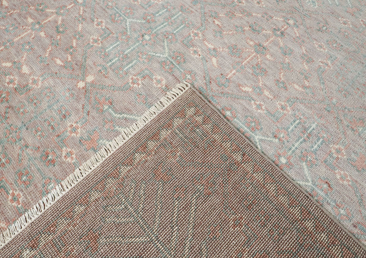 12x15 Rose, Aqua, Gray Color Hand Knotted Oushak Wool Transitional Oriental Rug