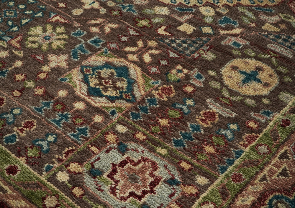 10x14 Brown, Rose, Teal Color Hand Knotted Oushak Wool Traditional Oriental Rug