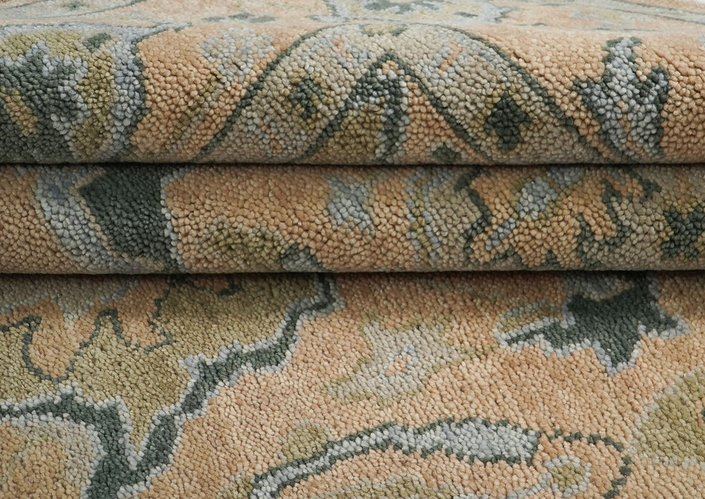 9x12 Peach, Gray, Slate Color Hand Knotted Oushak Wool Transitional Oriental Rug
