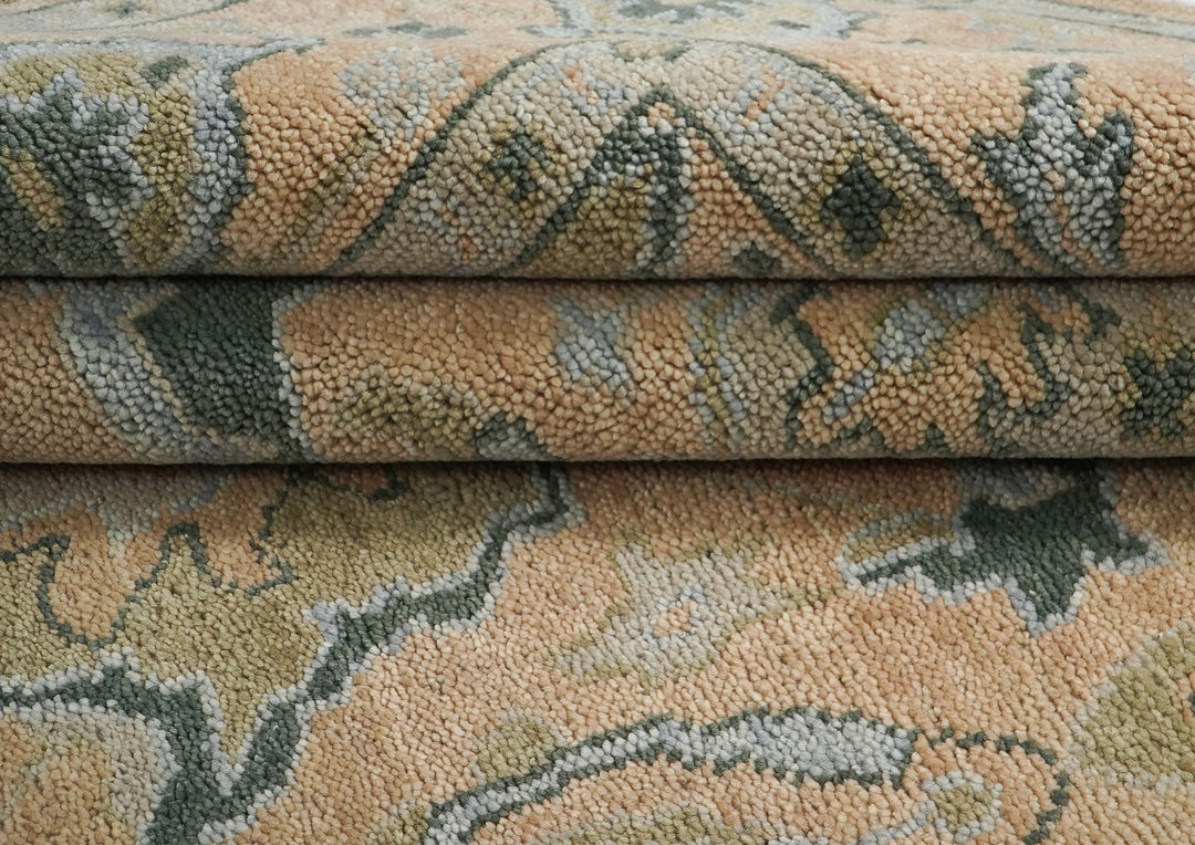 9x12 Peach, Gray, Slate Color Hand Knotted Oushak Wool Transitional Oriental Rug