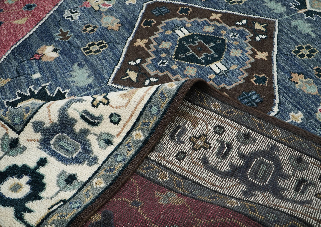 9x12 Pink, Blue, Ivory Color Hand Knotted Oushak Wool Traditional Oriental Rug