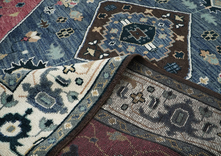 9x12 Pink, Blue, Ivory Color Hand Knotted Oushak Wool Traditional Oriental Rug