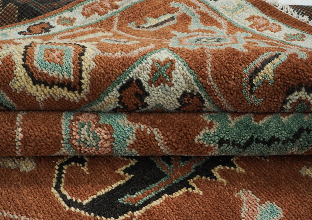 9x12 Burnt Orange, Aqua, Rose Color Hand Knotted Oushak Wool Arts and Crafts Oriental Rug