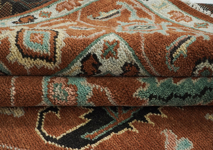 9x12 Burnt Orange, Aqua, Rose Color Hand Knotted Oushak Wool Arts and Crafts Oriental Rug