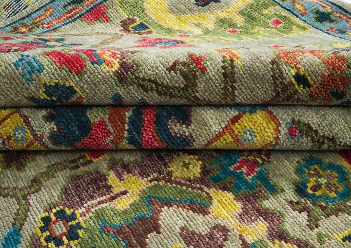 9x12 Moss, Coral, Orange Color Hand Knotted Oushak Wool Arts and Crafts Oriental Rug