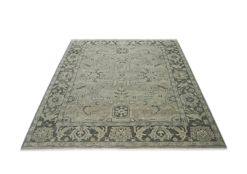 9x12 Gray, Taupe, Beige Color Hand Knotted Oushak Wool Transitional Oriental Rug