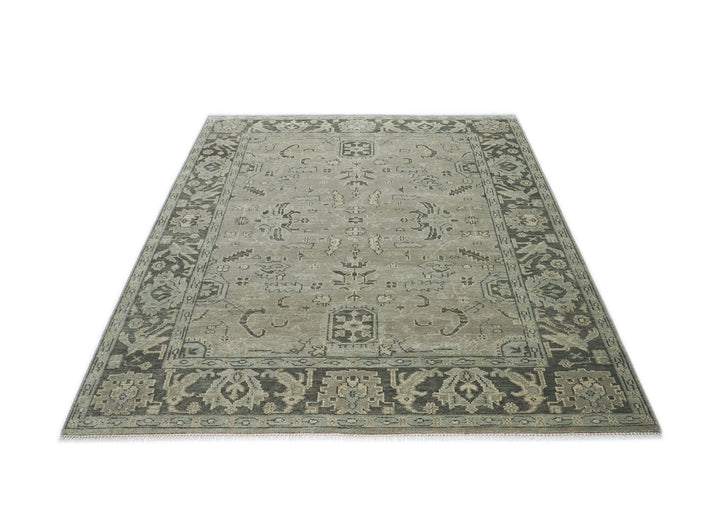 9x12 Gray, Taupe, Beige Color Hand Knotted Oushak Wool Transitional Oriental Rug