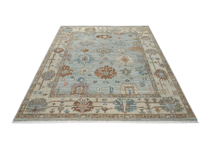 9x12 Blue, Beige, Brown Color Hand Knotted Oushak Wool  Oriental Rug