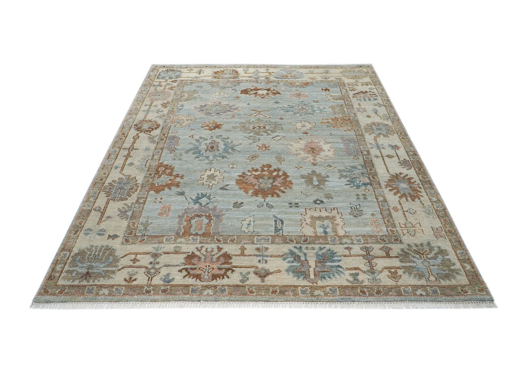 9x12 Blue, Beige, Brown Color Hand Knotted Oushak Wool Arts and Crafts Oriental Rug