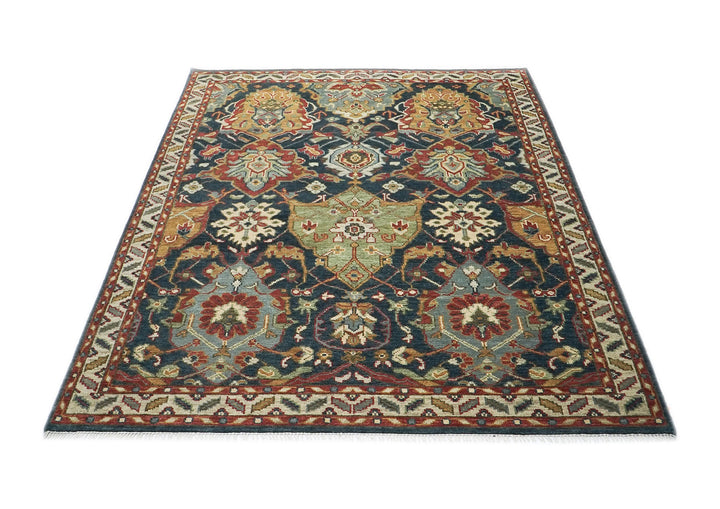 9x12 Teal, Gold, Burnt Orange Color Hand Knotted Oushak Wool Arts and Crafts Oriental Rug