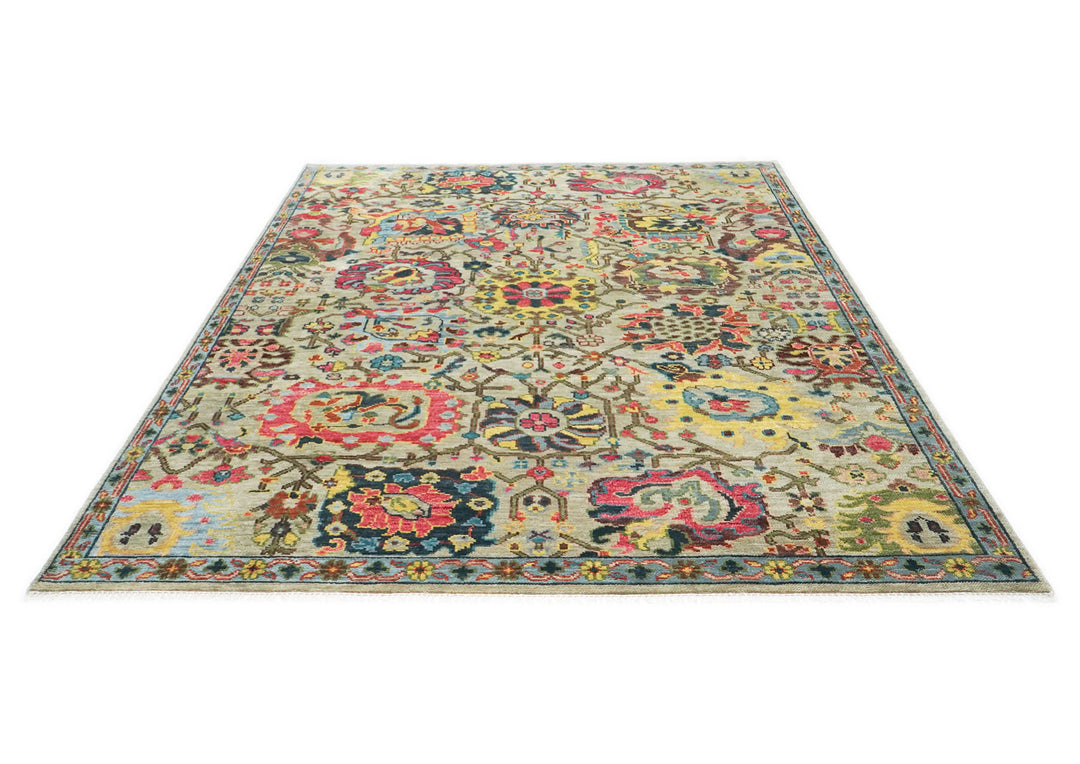 9x12 Mint, Gold, Lime Color Hand Knotted Oushak Wool  Oriental Rug