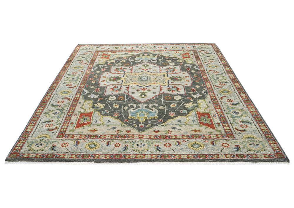 9x12 Gray, Burnt Orange, Lime Color Hand Knotted Oushak Wool  Oriental Rug