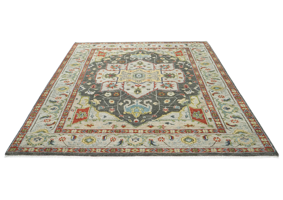 9x12 Gray, Burnt Orange, Lime Color Hand Knotted Oushak Wool  Oriental Rug