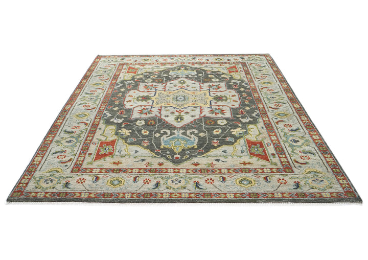 9x12 Gray, Burnt Orange, Lime Color Hand Knotted Oushak Wool  Oriental Rug