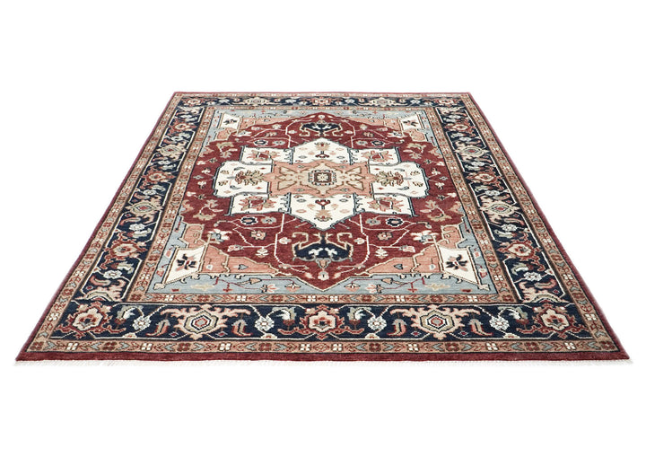 9x12 Rust, Ivory, Blue Color Hand Knotted Oushak Wool  Oriental Rug