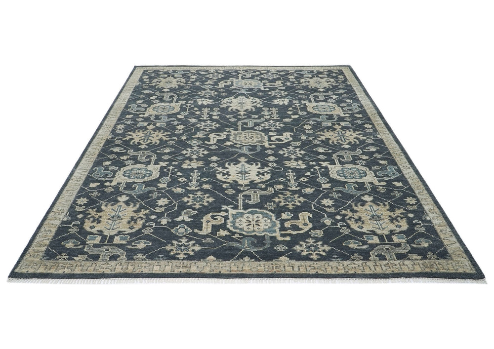 9x12 Blue, Slate, Beige Color Hand Knotted Oushak Wool Arts and Crafts Oriental Rug